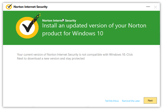 Recover Norton after Windows 10 upgrade