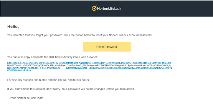 Respond To Unrequested Norton Account Password Reset Email